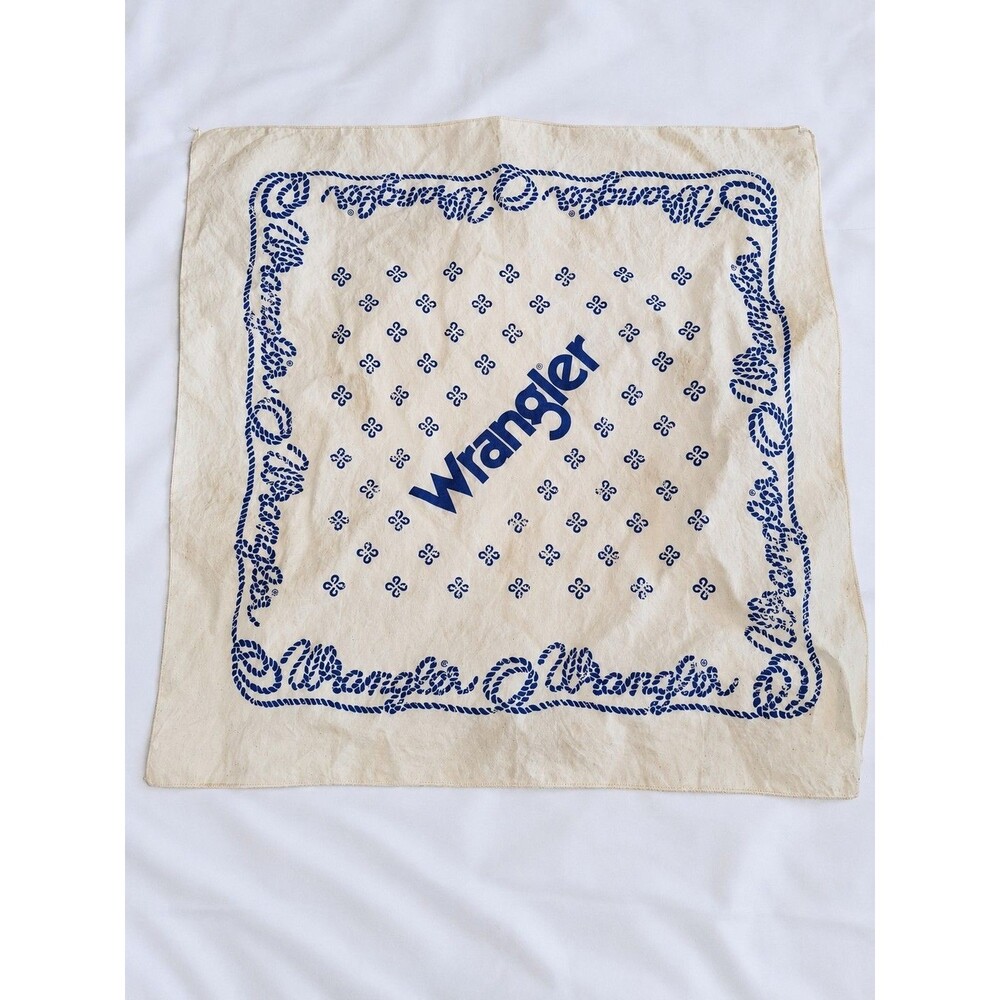 Wrangler Logo Bandana Cream & Navy Blue Rope Print Western 20" Square